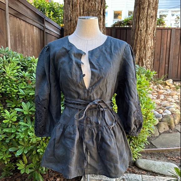 Greek Archaic Kori Embroidered Top in Charcoal